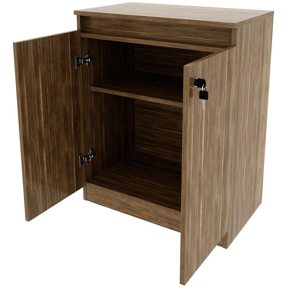 Balcão Para Escritório 2 Portas Com Chave Pequeno Nogal - 7