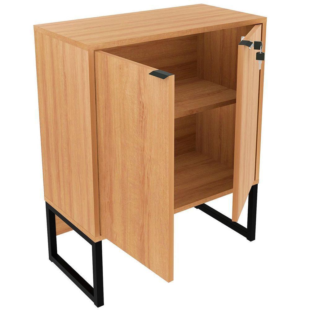 Balcão Para Escritório 2 Portas Com Chave Pequeno Amêndoa/preto - 2