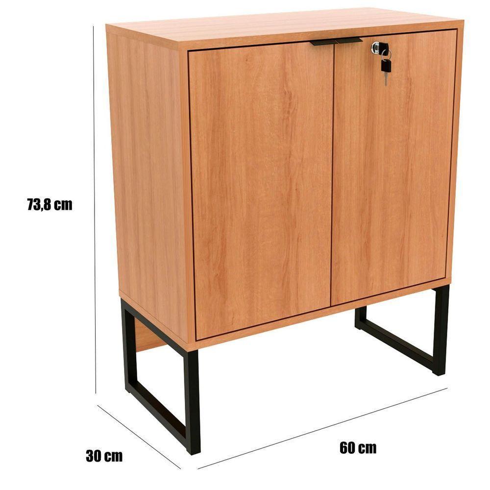 Balcão Para Escritório 2 Portas Com Chave Pequeno Amêndoa/preto - 3