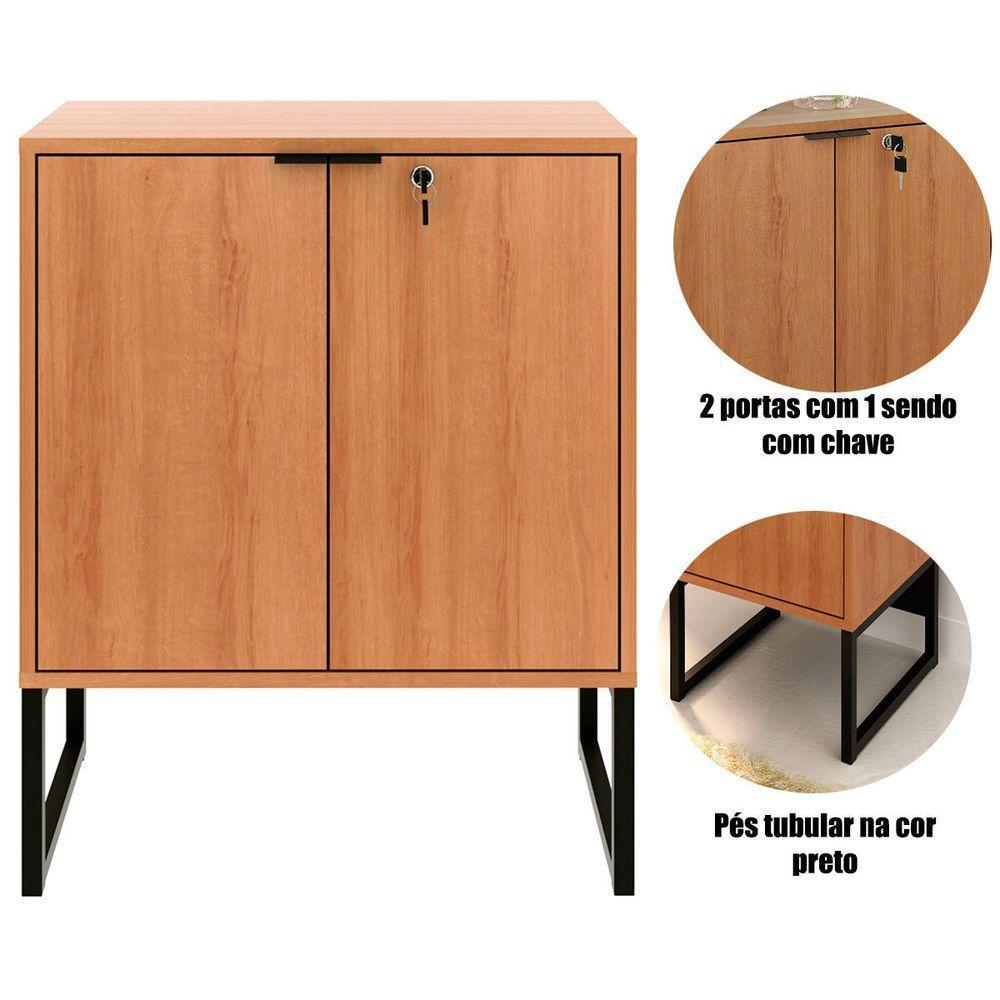 Balcão Para Escritório 2 Portas Com Chave Pequeno Amêndoa/preto - 4