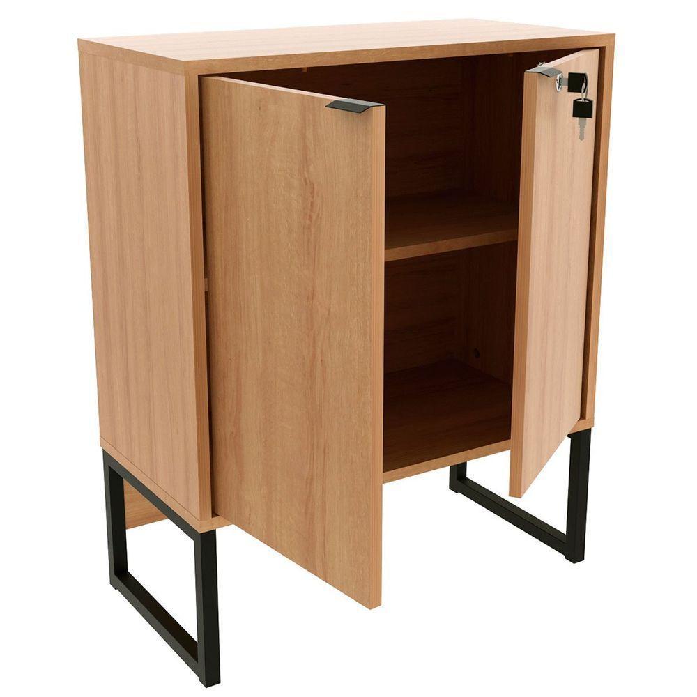 Balcão Para Escritório 2 Portas Com Chave Pequeno Amêndoa/preto - 7