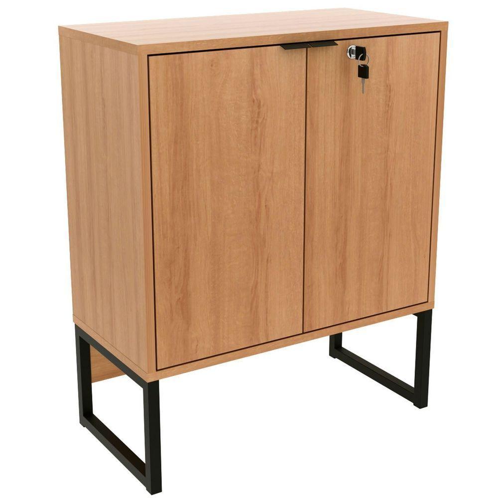 Balcão Para Escritório 2 Portas Com Chave Pequeno Amêndoa/preto - 8