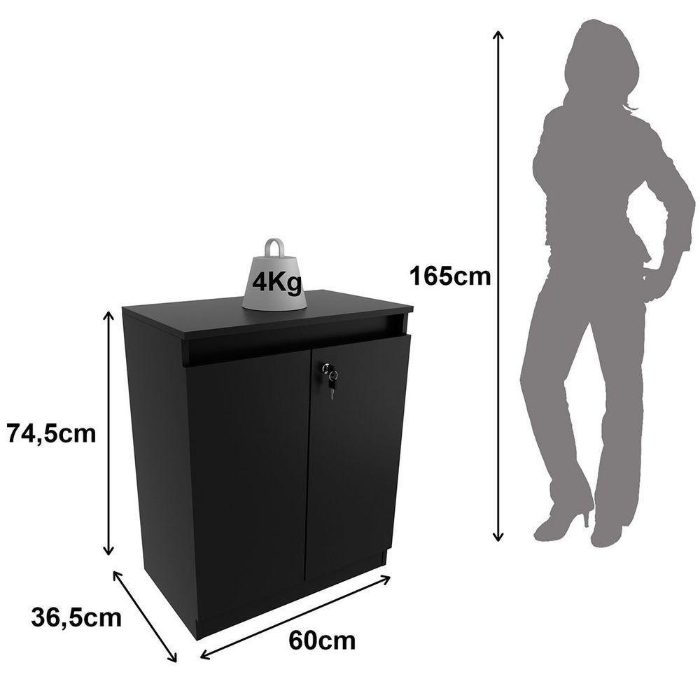 Balcão Para Escritório 2 Portas Com Chave Pequeno Preto - 5