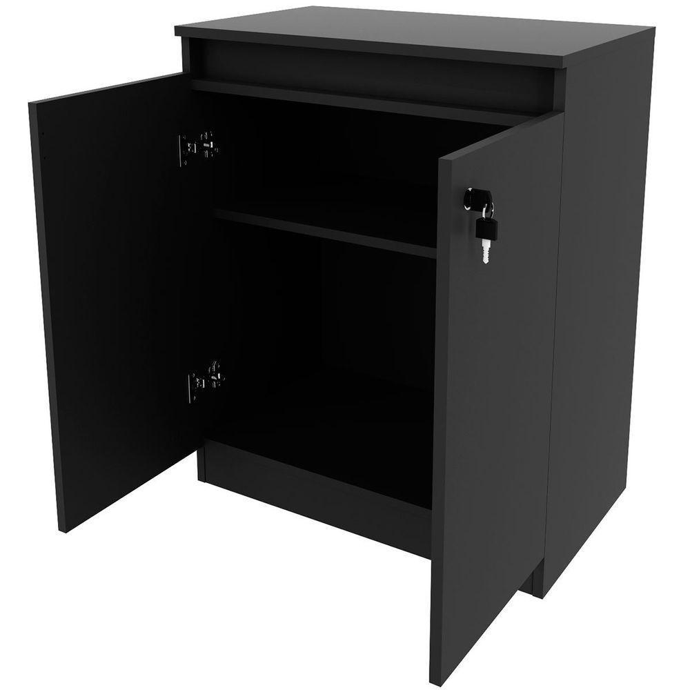 Balcão Para Escritório 2 Portas Com Chave Pequeno Preto - 8