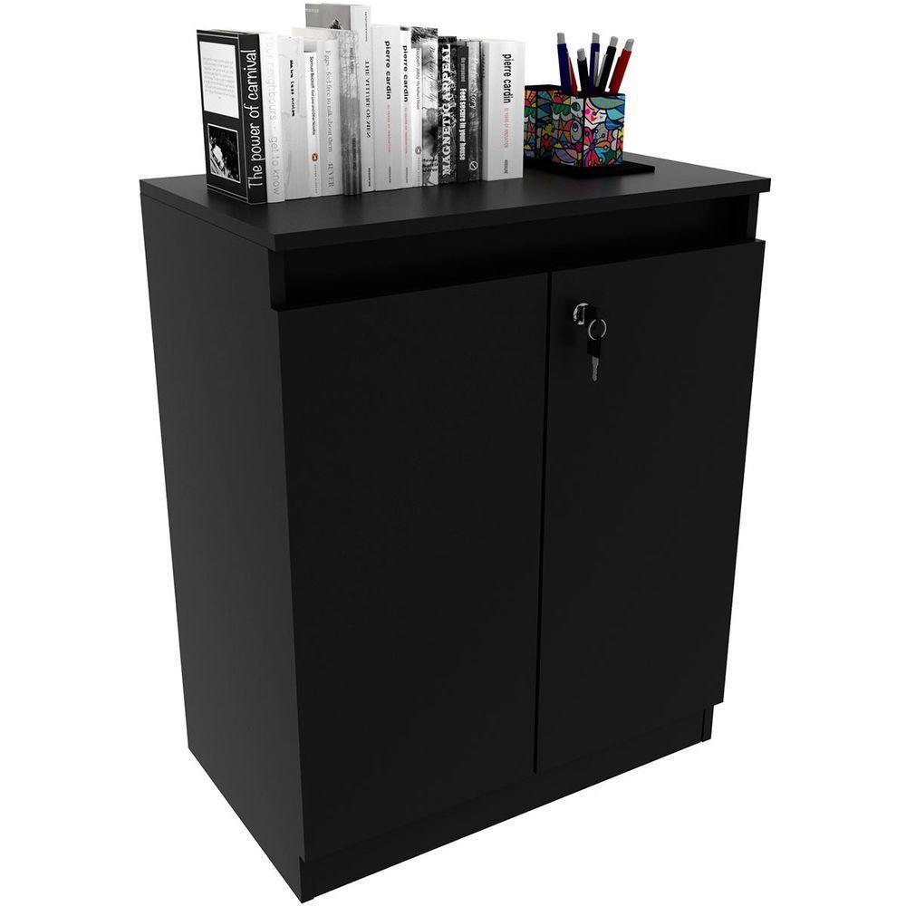Balcão Para Escritório 2 Portas Com Chave Pequeno Preto - 9