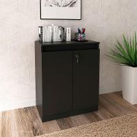 Balcão Para Escritório 2 Portas Com Chave Pequeno Preto - 3