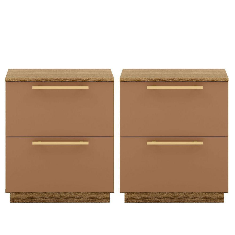 Kit 2 Mesas De Cabeceira 2 Gavetas Mdp Debai Nature/camarim - 1