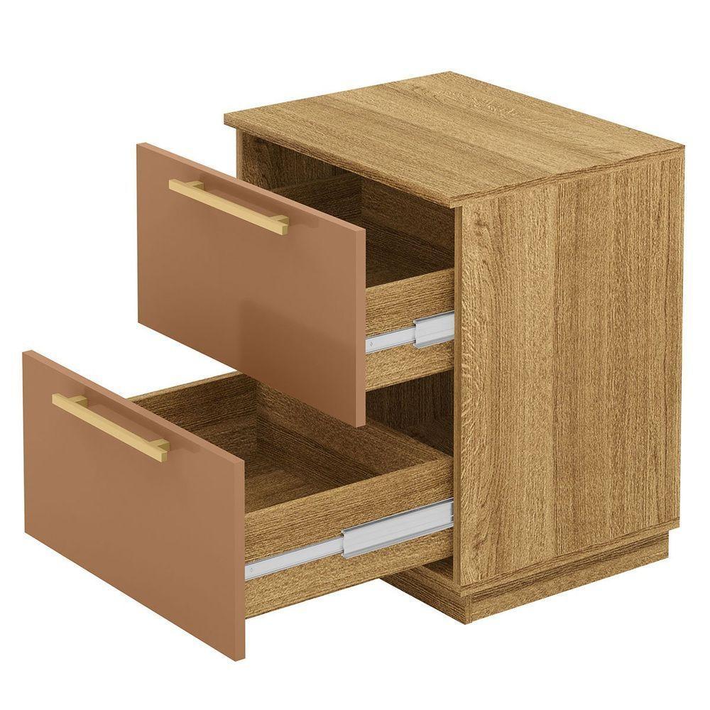 Kit 2 Mesas De Cabeceira 2 Gavetas Mdp Debai Nature/camarim - 3