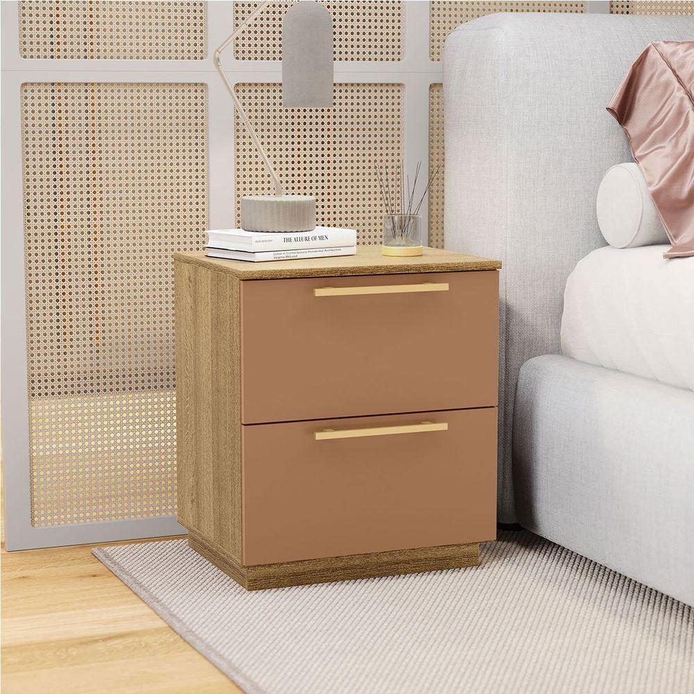Kit 2 Mesas De Cabeceira 2 Gavetas Mdp Debai Nature/camarim - 8