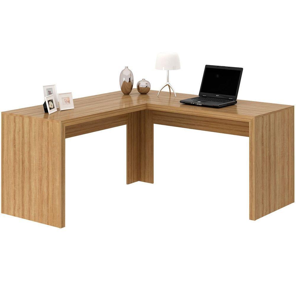 Mesa De Canto Para Escritório Em L Angular Mdp Amêndoa - 1
