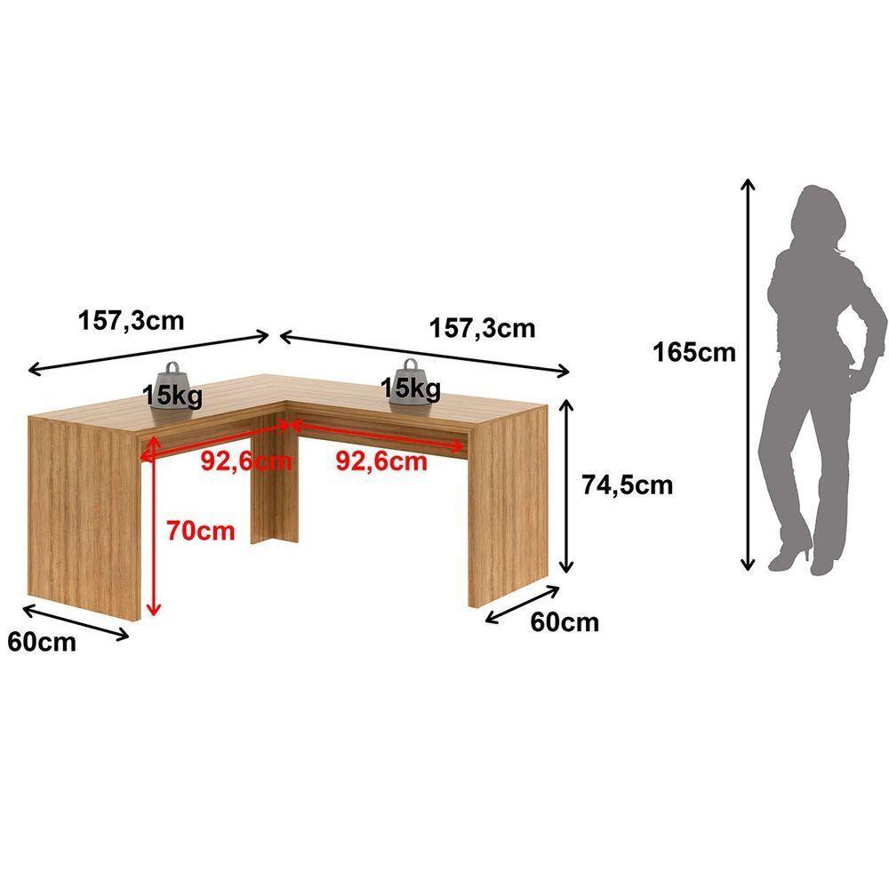 Mesa De Canto Para Escritório Em L Angular Mdp Amêndoa - 4
