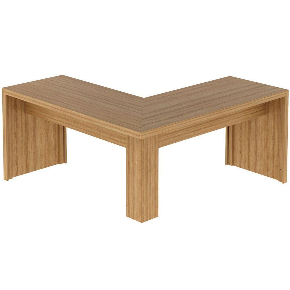 Mesa De Canto Para Escritório Em L Angular Mdp Amêndoa - 6