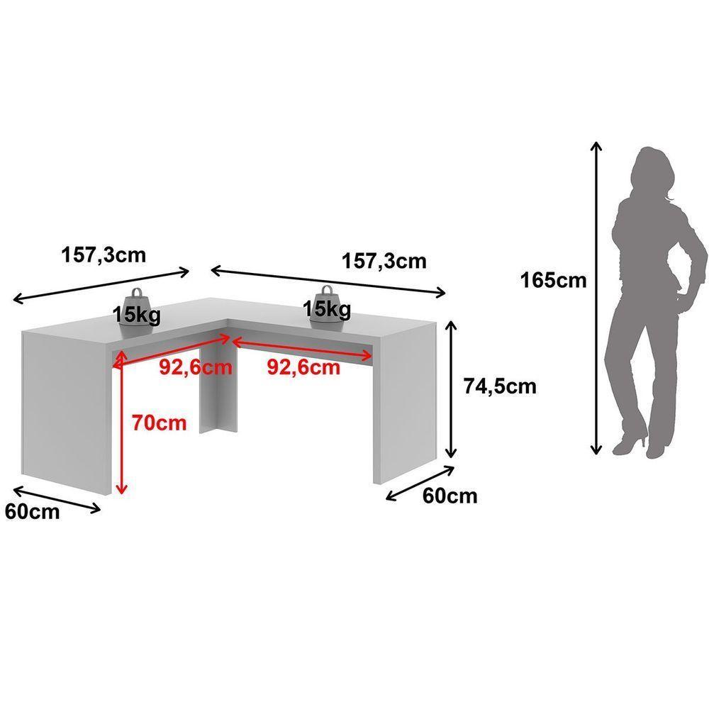 Mesa De Canto Para Escritório Em L Angular Mdp Branco - 4
