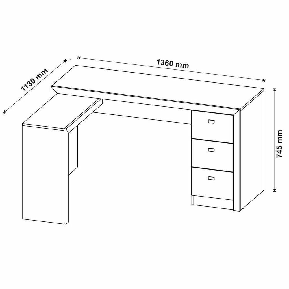 Mesa De Canto Para Escritório Em L Angular Com 3 Gavetas Nogal - 3