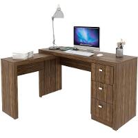 Mesa De Canto Para Escritório Em L Angular Com 3 Gavetas Nogal - 1
