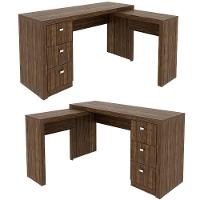 Mesa De Canto Para Escritório Em L Angular Com 3 Gavetas Nogal