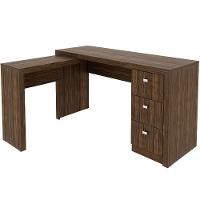 Mesa De Canto Para Escritório Em L Angular Com 3 Gavetas Nogal - 7