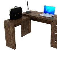 Mesa De Canto Para Escritório Em L Angular Com 3 Gavetas Nogal - 9