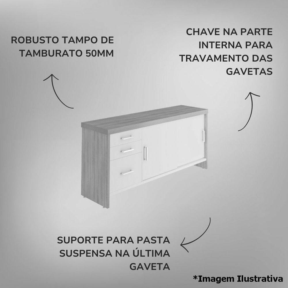 Balcão Para Escritório 2 Portas 3 Gavetas Com Chave Grande Nogal/preto - 5