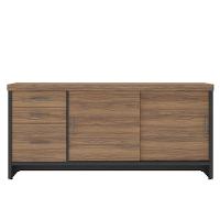 Balcão Para Escritório 2 Portas 3 Gavetas Com Chave Grande Nogal/preto - 1