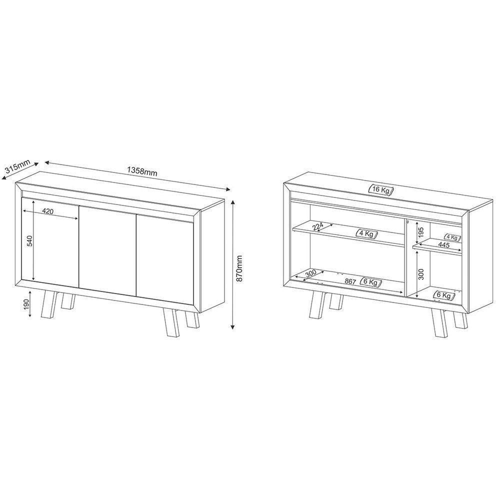 Balcão Armário Para Escritório 3 Portas Em Mdp Rústico - 5