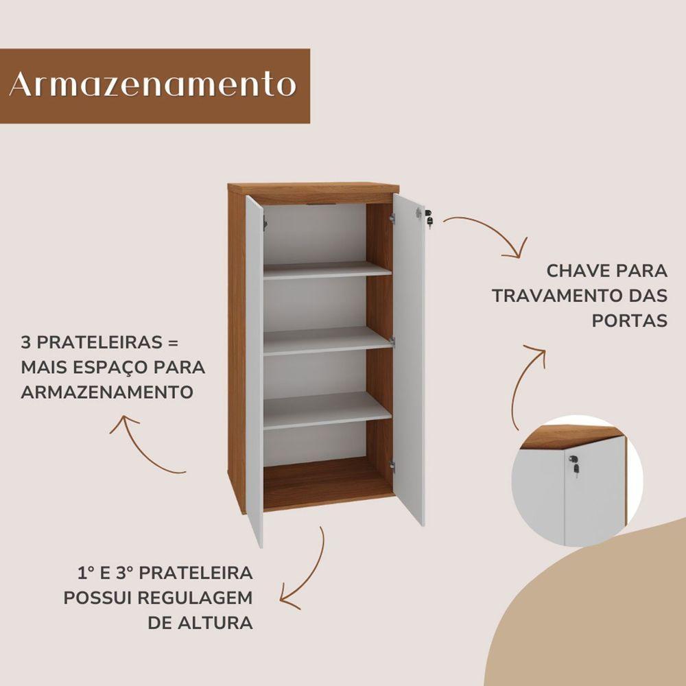 Armário Para Escritório 2 Portas Com Chave 3 Prateleiras Branco/freijó - 5