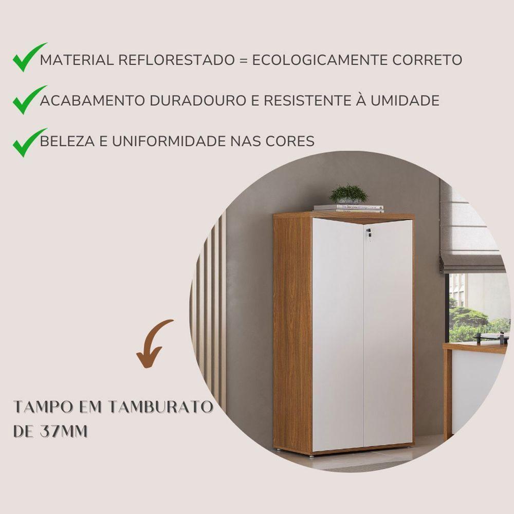 Armário Para Escritório 2 Portas Com Chave 3 Prateleiras Branco/freijó - 7