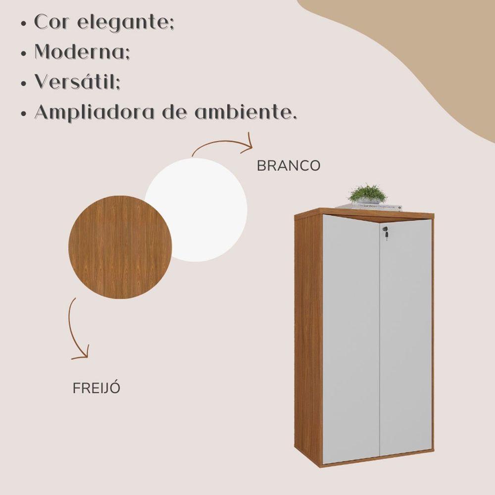 Armário Para Escritório 2 Portas Com Chave 3 Prateleiras Branco/freijó - 9