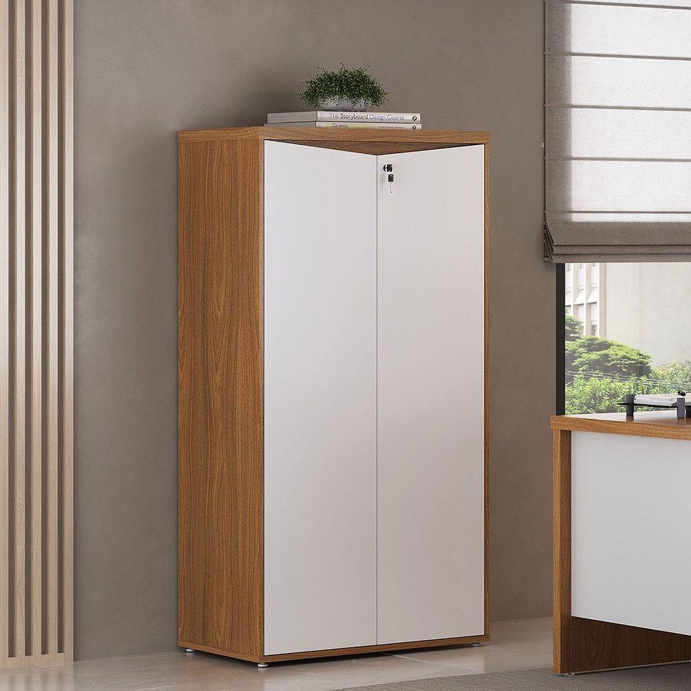 Armário Para Escritório 2 Portas Com Chave 3 Prateleiras Branco/freijó - 10