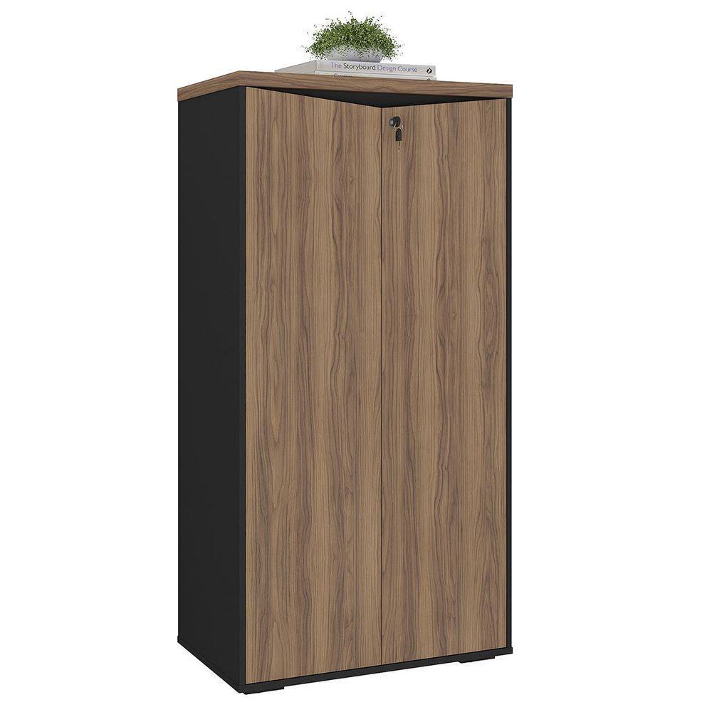 Armário Para Escritório 2 Portas Com Chave 3 Prateleiras Nogal/preto - 1