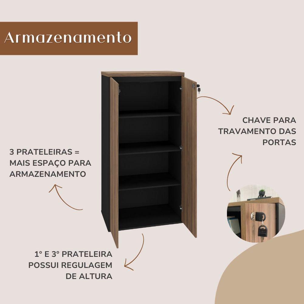 Armário Para Escritório 2 Portas Com Chave 3 Prateleiras Nogal/preto - 5