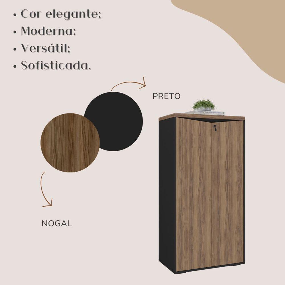 Armário Para Escritório 2 Portas Com Chave 3 Prateleiras Nogal/preto - 9