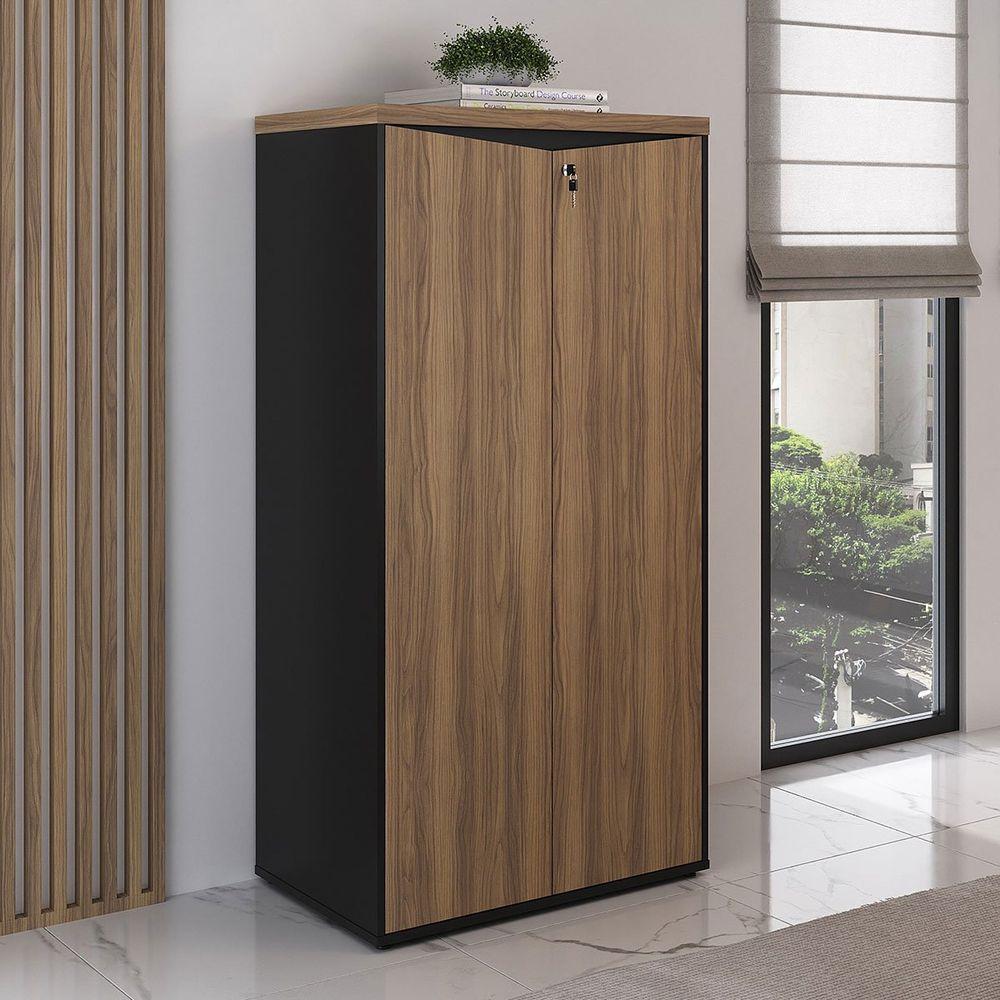 Armário Para Escritório 2 Portas Com Chave 3 Prateleiras Nogal/preto - 10