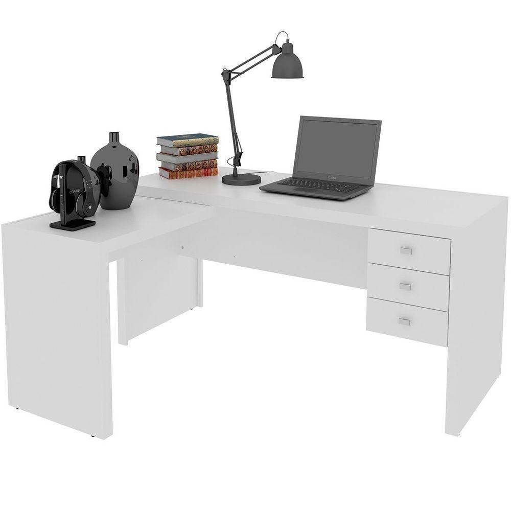 Mesa De Canto Para Escritório Em L Angular Com 3 Gavetas Branco - 1