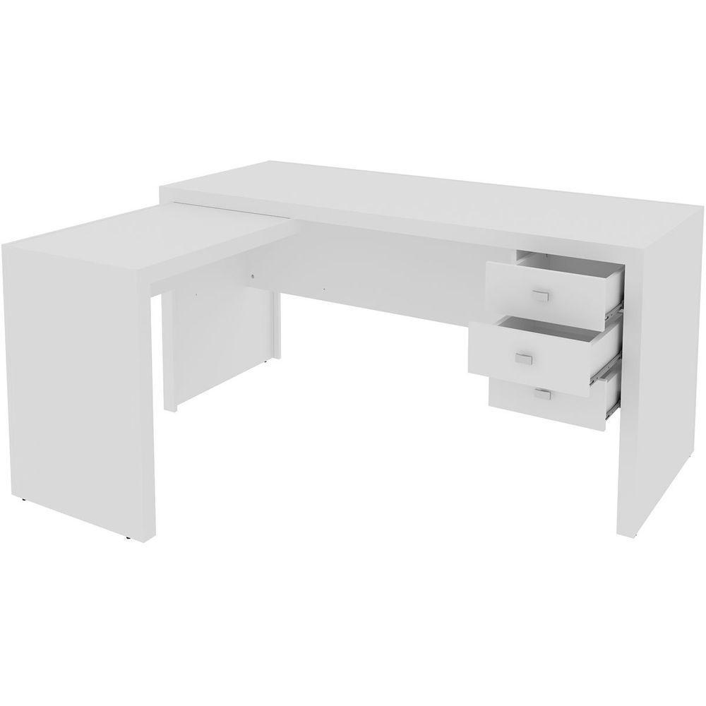 Mesa De Canto Para Escritório Em L Angular Com 3 Gavetas Branco - 2