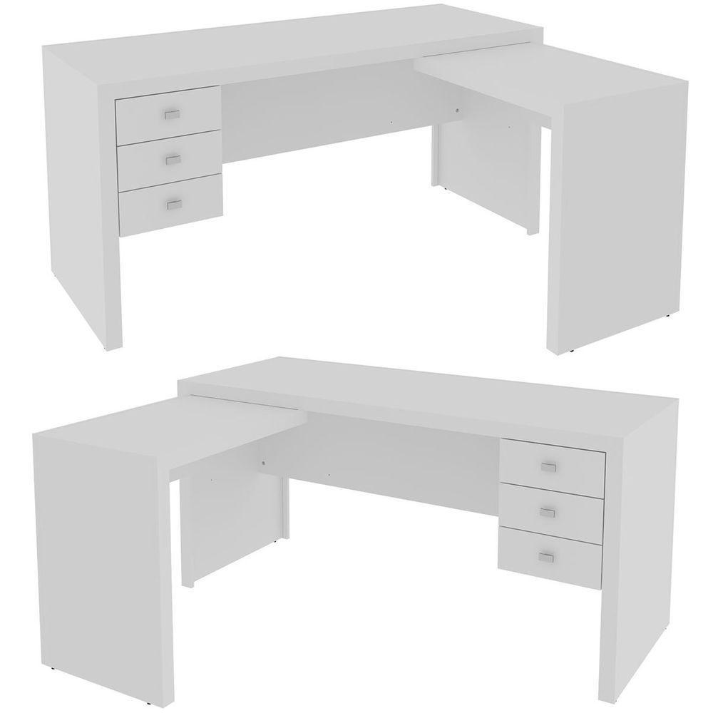 Mesa De Canto Para Escritório Em L Angular Com 3 Gavetas Branco - 4