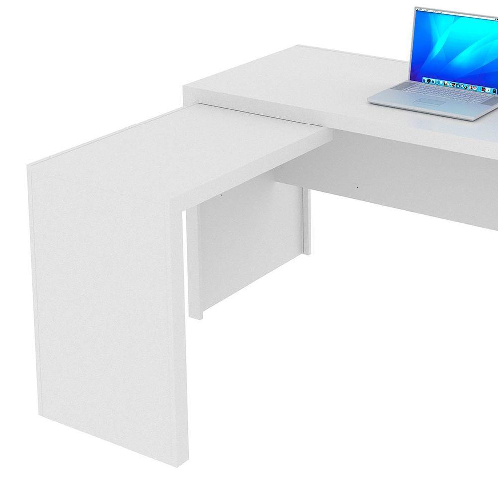 Mesa De Canto Para Escritório Em L Angular Com 3 Gavetas Branco - 10