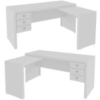 Mesa De Canto Para Escritório Em L Angular Com 3 Gavetas Branco