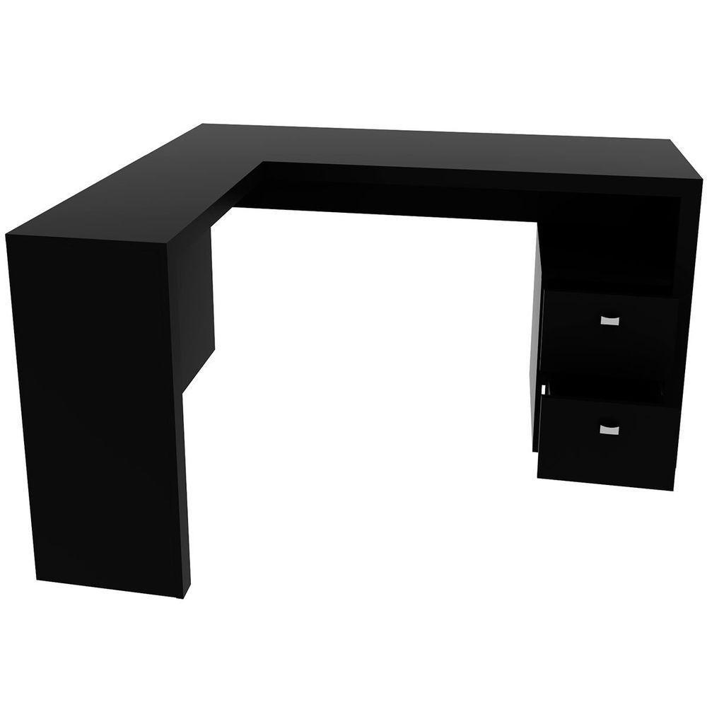 Mesa De Canto Para Escritório Em L Angular Com 2 Gavetas Preto - 2