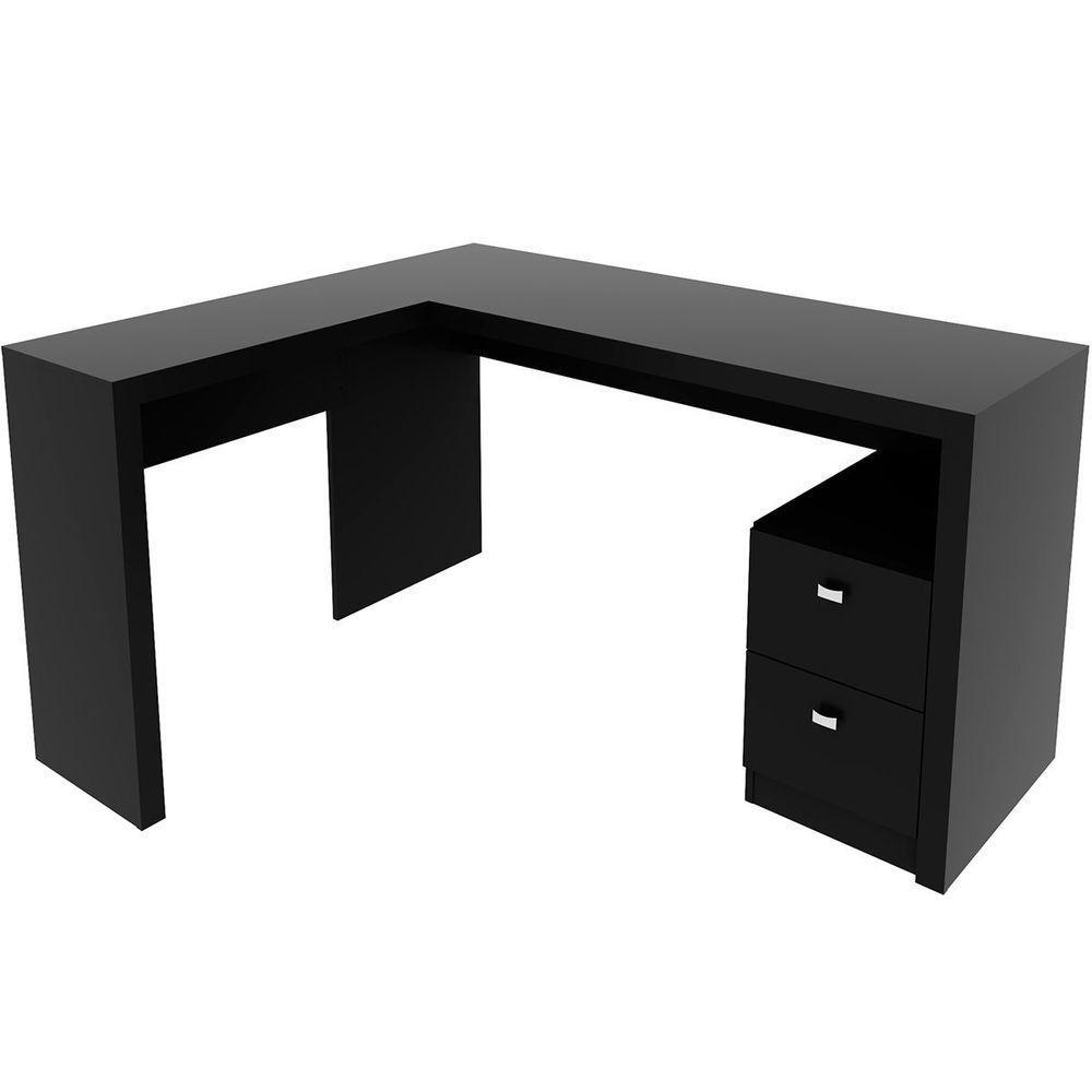 Mesa De Canto Para Escritório Em L Angular Com 2 Gavetas Preto - 6