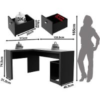 Mesa De Canto Para Escritório Em L Angular Com 2 Gavetas Preto - 5