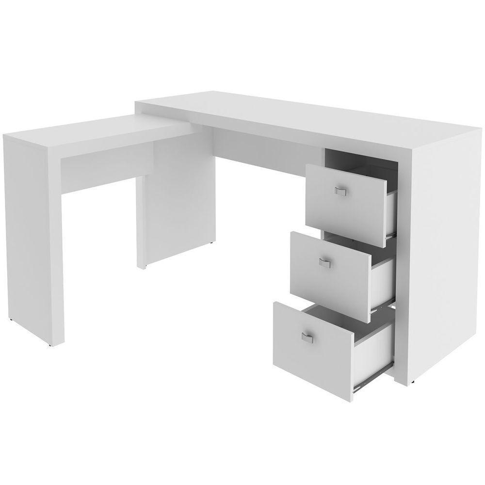 Mesa De Canto Para Escritório Em L Angular Com 3 Gavetas Branco - 2