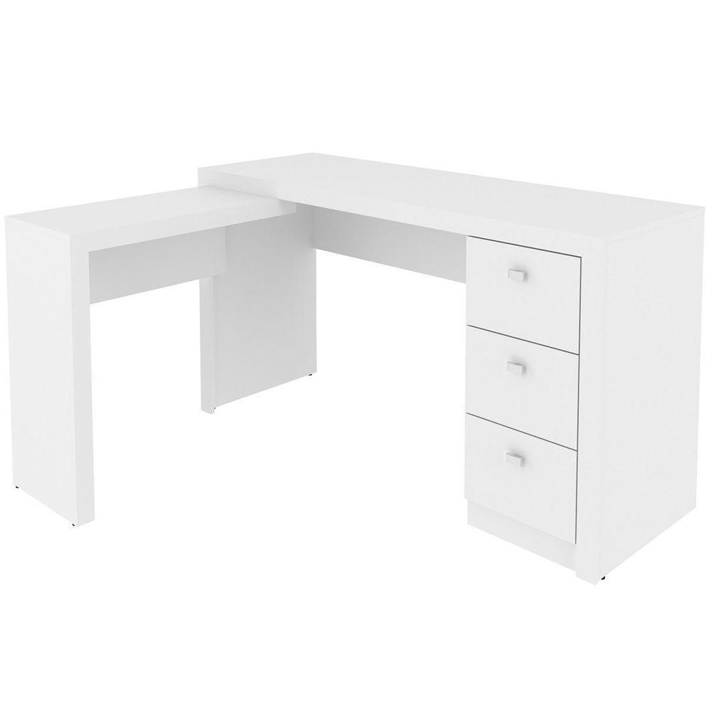 Mesa De Canto Para Escritório Em L Angular Com 3 Gavetas Branco - 7