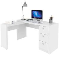 Mesa De Canto Para Escritório Em L Angular Com 3 Gavetas Branco - 1