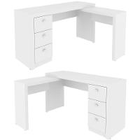 Mesa De Canto Para Escritório Em L Angular Com 3 Gavetas Branco