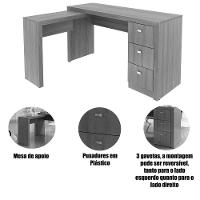 Mesa De Canto Para Escritório Em L Angular Com 3 Gavetas Branco - 5