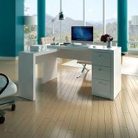 Mesa De Canto Para Escritório Em L Angular Com 3 Gavetas Branco - 10