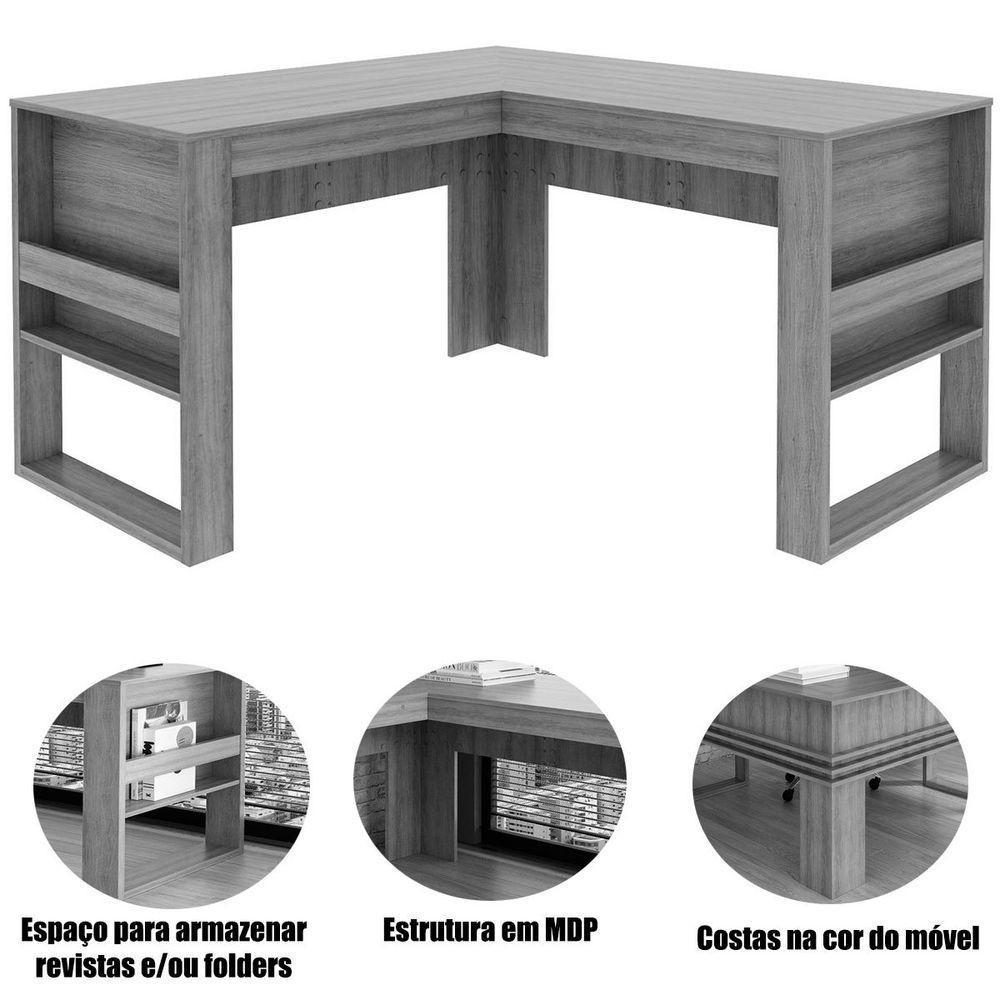 Mesa De Canto Para Escritório Em L Angular Detalhe Ripado Branco - 3