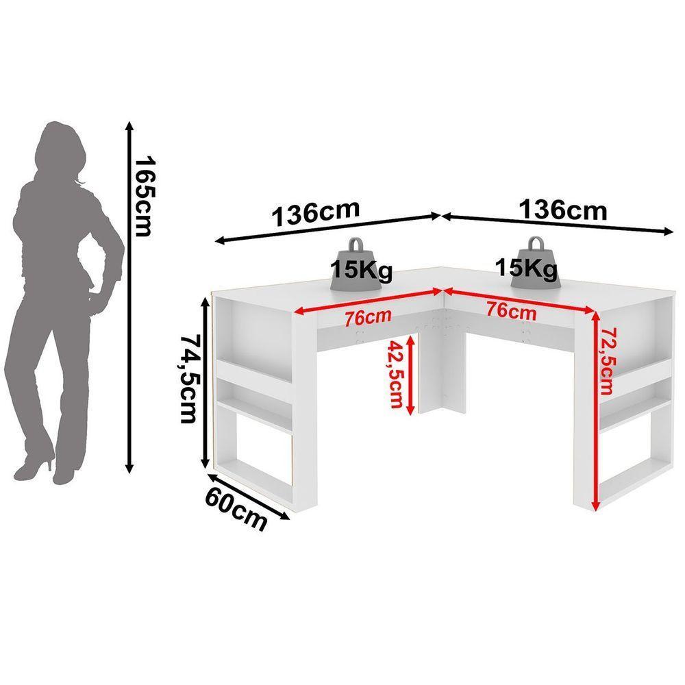 Mesa De Canto Para Escritório Em L Angular Detalhe Ripado Branco - 4