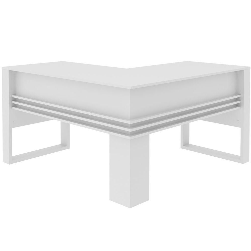 Mesa De Canto Para Escritório Em L Angular Detalhe Ripado Branco - 7